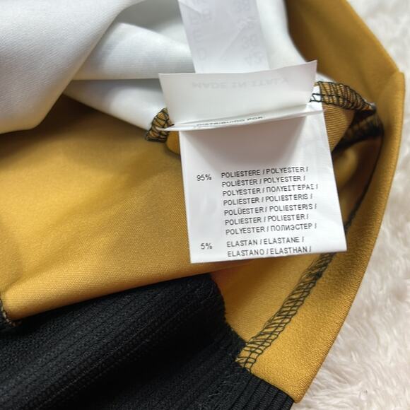 Bocetto long sleeved wiggle sheath dress in mustard, white and black, small - Picture 11 of 12